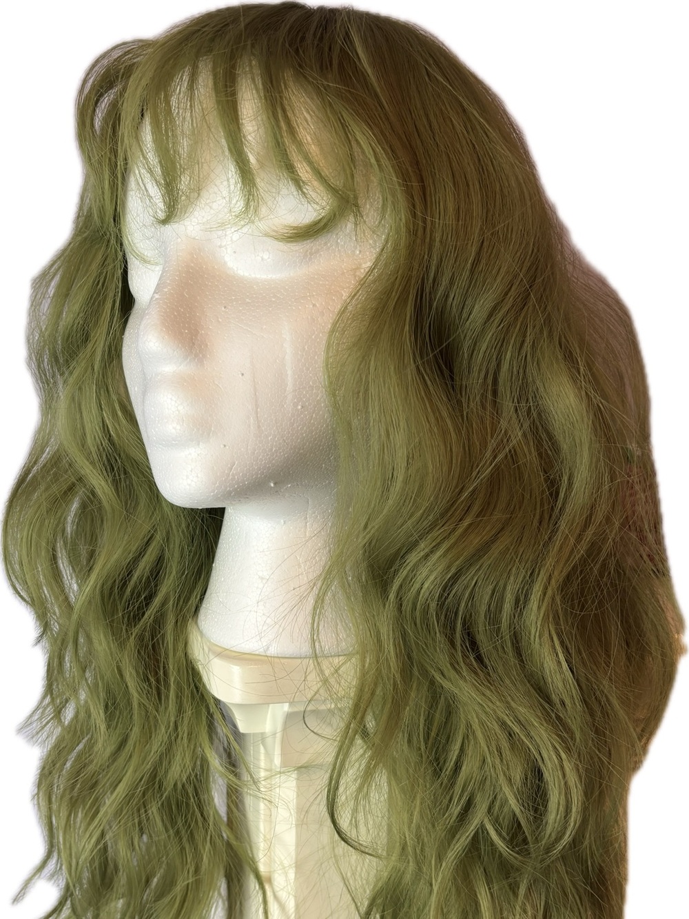 Long Wavy Olive Green Women’s Wig - Unbranded - Picture 7 of 8